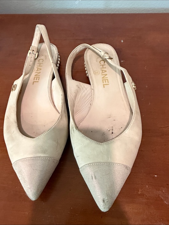 CHANEL Shoes - CHANEL Beige Pointed Slingback Flats